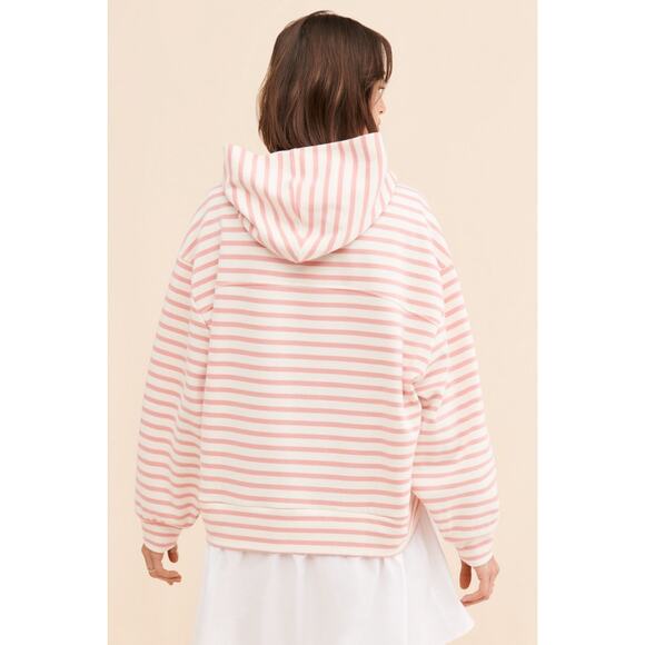 Anthropologie Pilcro Hooded Sweatshirt Twofer Mini Dress Large Pink Stripe - Picture 3 of 9
